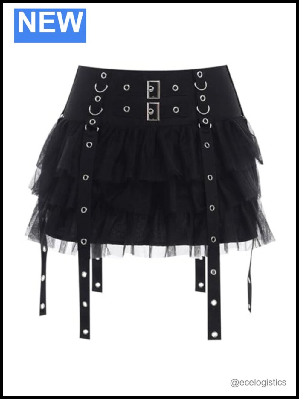 Punk Tiered Mini Skirt Women High Rise A-Line Polyester Spandex